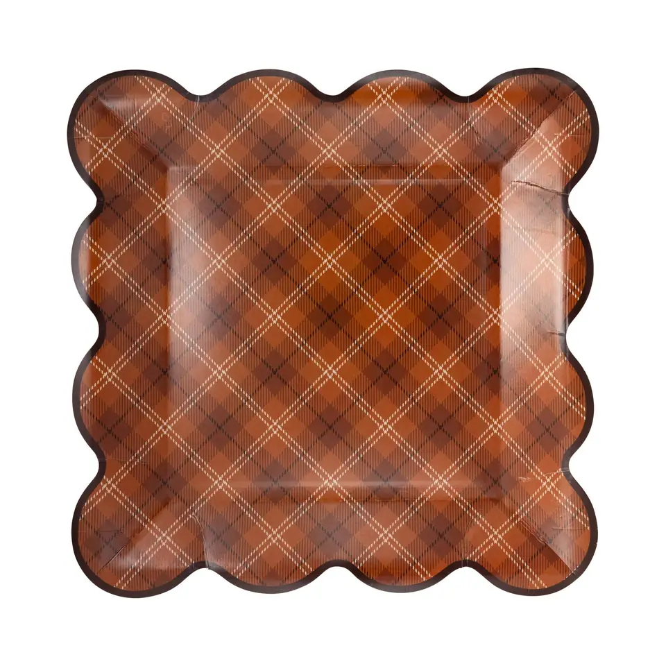 Dark Plaid Scalloped Plates