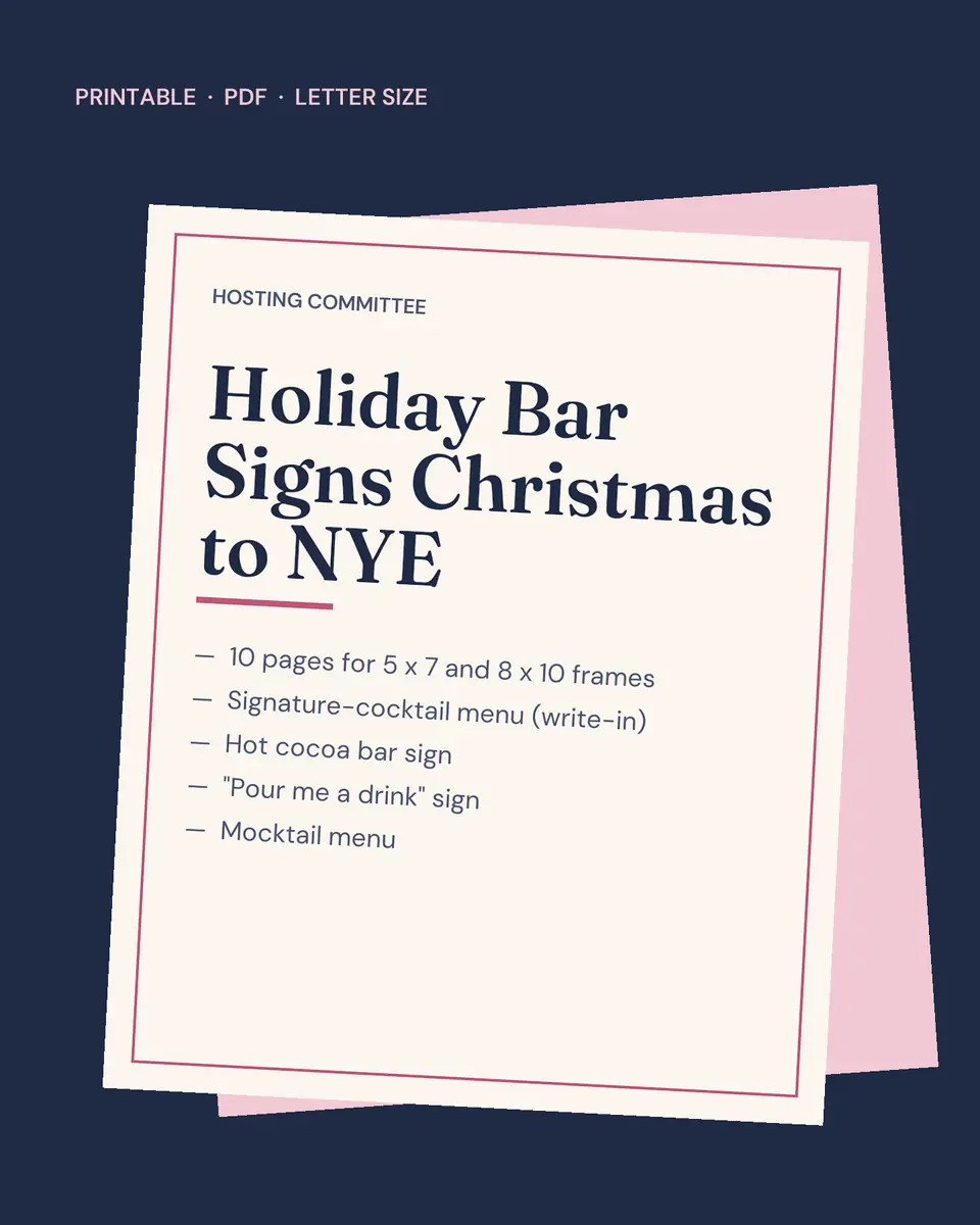 Holiday Bar Signs Printable, Christmas to NYE: cover of the printable set