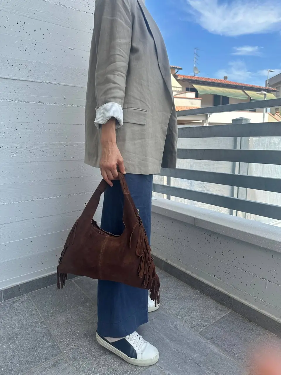 Italian Suede Fringe Hobo Bag, view 3