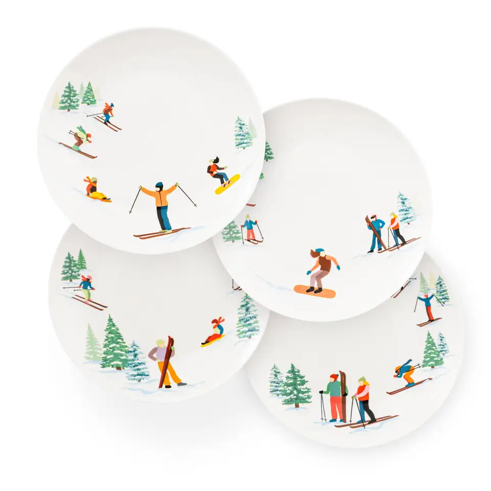 Ski Slopes Ceramic Plates, Set of 4