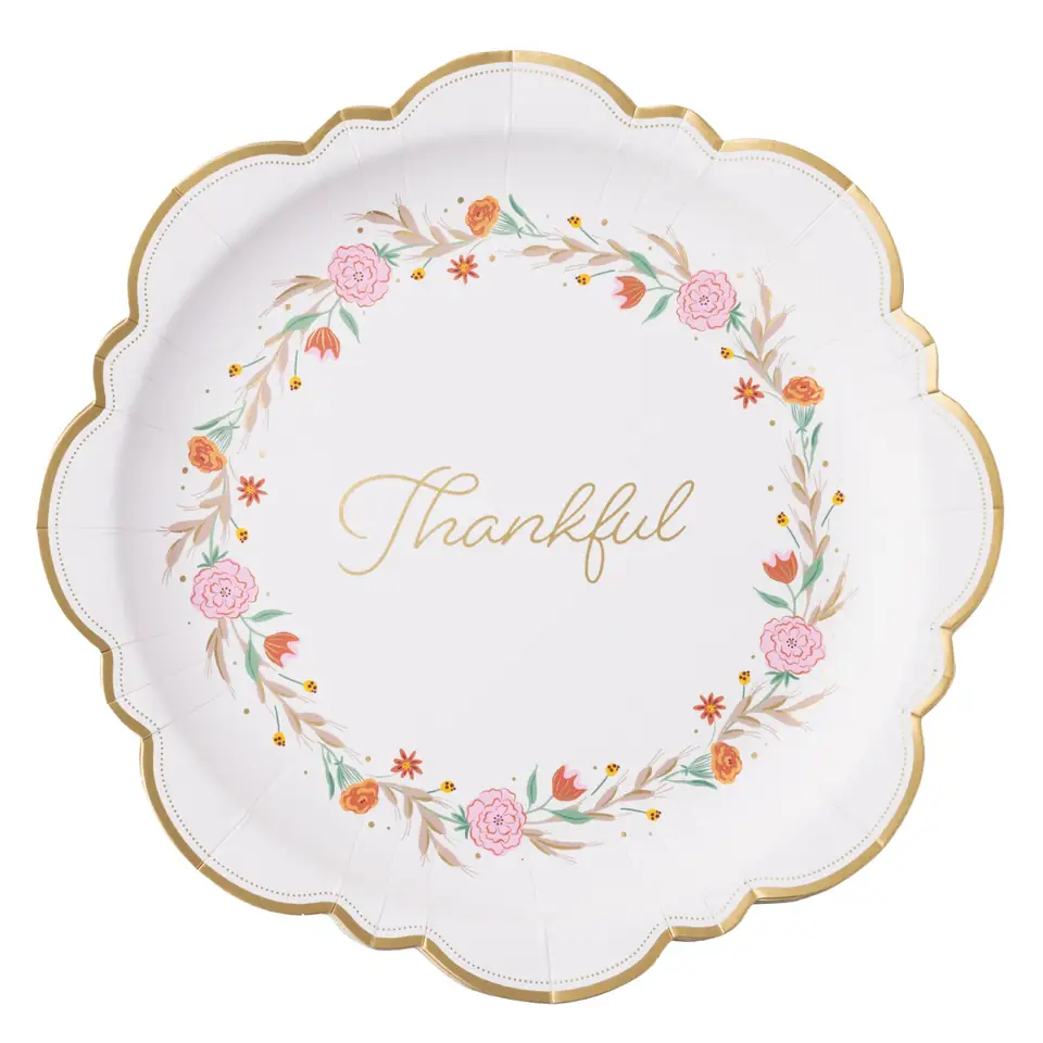 Thankful floral dinner plate with gold foil