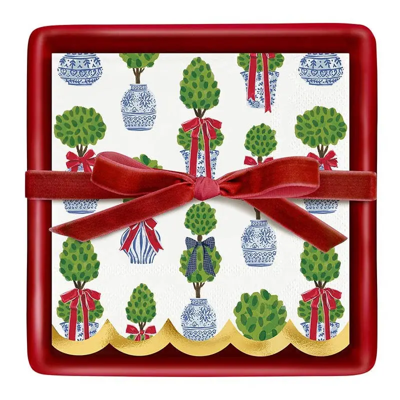 Topiary Napkin Tray with 20 Cocktail Napkins